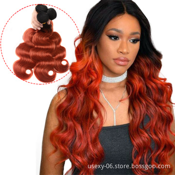 Ombre Weave Bundles With Closure Pre-Colored 1B 350 Burnt Orange Body Wave Virgin Raw Indian Human Hair Bundles